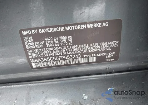 2015 BMW 328I xDrive z USA, uszkodzony, nr VIN WBA3B5C50FP653243